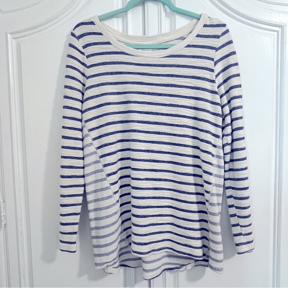 MOTHERHOOD MATERNITY LONG-SLEEVE SHIRT | TOP | WHITE AND BLUE STRIPES | SZ LARGE - Picture 1 of 7